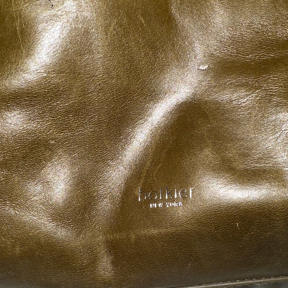 Botkier olive green huge leather tote gunmetal accents strap has botkier on it - Picture 12 of 14